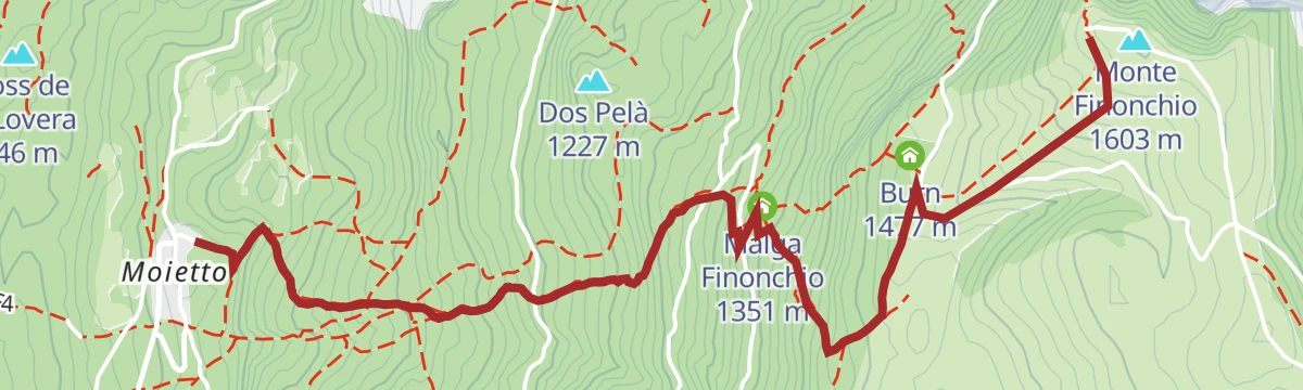 Route map: Trekking from Moietto to Mount Finonchio